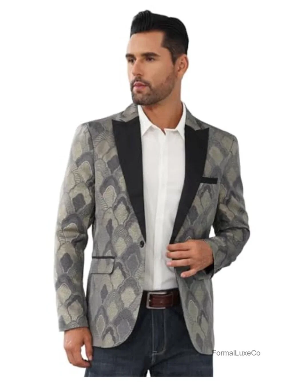 Men's Floral Shawl Lapel Blazer Velvet Tuxedo Suit Jacket One Button Formal